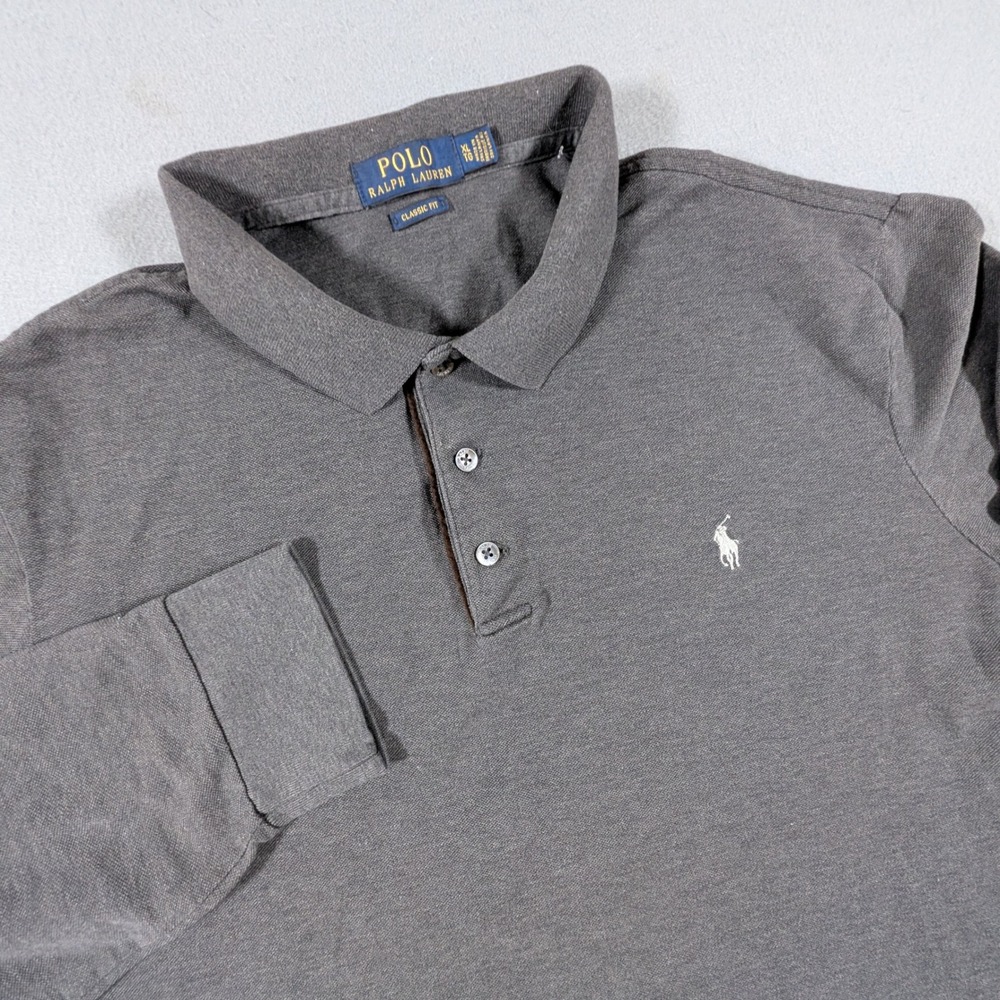 Polo Ralph Lauren Long Sleeve Polo Mens XL Gray Classic Fit Pique Knit